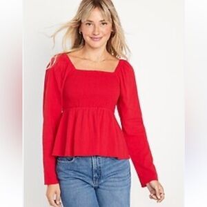 Old Navy Red Long Sleeve Smocked Peplum Top XXL Petite